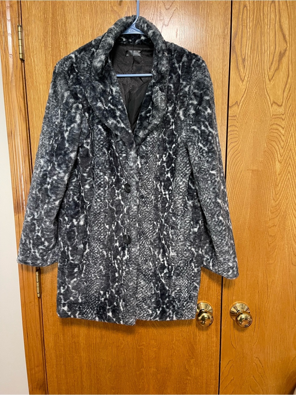 Women's Faux Fur Patterned Gray Pea Coat